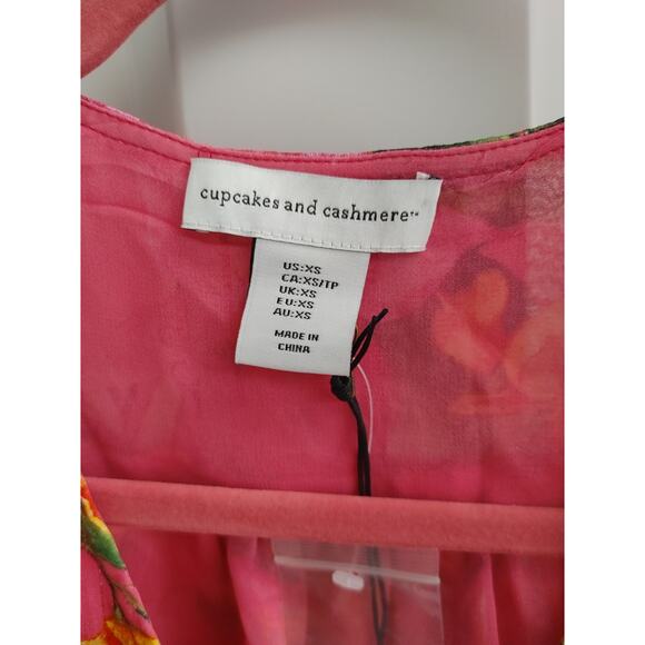 Cupcakes & Cashmere Womens Top Blouse Wrap Tropical Floral XS Pink - Picture 5 of 8